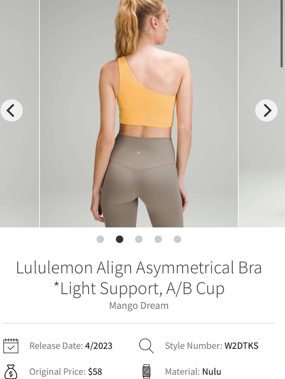 lululemon athletica Align Asymmetrical One-Shoulder Bra in Mango Dream - Picture 2 of 5